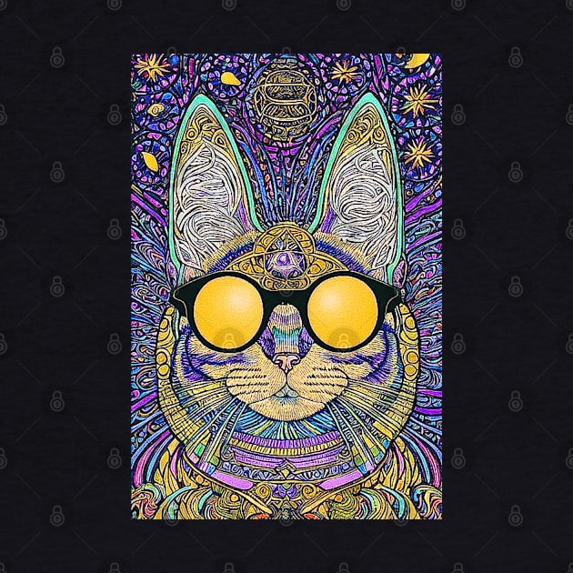 Cosmos Cat Wearing Sunglasses-Quasar! by Black Cat Alley